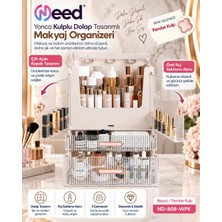 Need Yonca Kulplu Dolap Tasarımlı Çekmeceli Makyaj ve Kozmetik Organizeri – Beyaz / Yeşil Kulp – ND-808-WGN