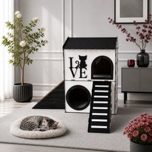 Seventeen Design Büyük Kedi Evi, Siyah Beyaz, Büyük Kedi Yatağı, Iki Katlı Kedi Evi, Büyük Kedi Yuvası