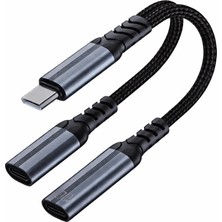 Kahveci Elektronik Store Type-C To Type-C 2-In-1 Adaptör 100W Güç Çıkışı, Müzik Dinleme, Arama Yapma Destekli, 4mm Kalınlıkta Dayanıklı Alüminyum Adaptör | ZR1211