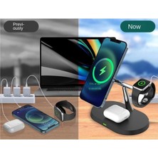 Store BW04 Apple Kablosuz Wireless Hızlı Şarj Standı Iwatch Airpods iPhone 11 11 Pro 12 12 Pro 13 13 Pro Xs Xr 8 Samsung Uyumlu-Siyah
