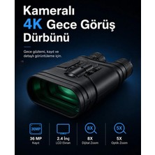 Azurtech Kameralı 4K Gece Görüş Dürbünü 36 Mp Kayıt 2.4 Inç LCD Ekran 8x Dijital 5x Optik Zoom