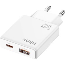 Store Extra Slım Gan 30W Usb-A ve Type-C Çift Portlu Hızlı Şarj Aleti, Ultra Ince Güç Adaptörü, Beyaz