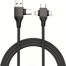 Kahveci Elektronik Store Store USB Type-C 5'i 1 Arada Çoklu Hızlı Şarj Kablosu Lightning Micro USB 1m Siyah