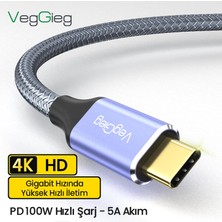 Kahveci Elektronik Store USB 3.1 Type-C Pd 100W 5A 10GBPS 4K 60Hz Destekli Kablo 1 Metre