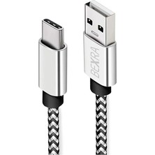 Store USB Type-C Hızlı Şarj Kablosu, 1 Metre, 2.1A, Naylon Örgülü Kopmaz Veri Kablosu, Samsung, Xiaomi, Huawei ve Tüm Android Cihazlar ile Uyumlu, Gri, 2 Yıl Garantili