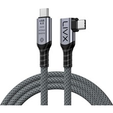 Store Usb4 Kablo 90 Derece Usb-C To Usb-C 40GBPS Veri Aktarım, 240W Pd Hızlı Şarj, 8K@60Hz Görüntü Desteği, Thunderbolt 3/4 ile Uyumlu, Örgülü Dayanıklı Şarj ve Data Kablosu Klv-Y