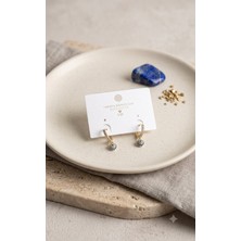 Minimal Nazarlı Model Gold Renk Zirkon Taşlı Kadın Küpe