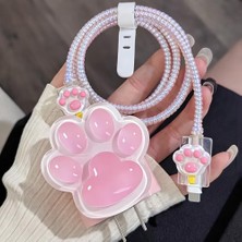Store 18W/20W Ile Uyumlu Şarj Kılıfı – Şarj Aleti Kılıfı, Şarj Kablo Koruyucu, Şarj Koruyucu Örme Kablo Toparlayıcı, Kablo Koruyucu ve Düzenleyici Aparat Pembe Büyük Pati