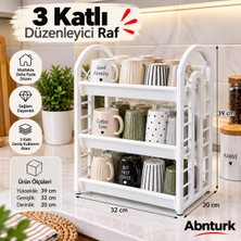 Abnturk Tezgah Üstü  beyaz 3 Katlı Plastik Bardaklık-Mutfakta Banyoda Çok Amaçlı Raf 32X20X39CM