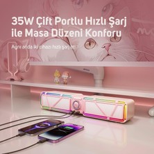 Store D-Base 30W Masaüstü Bluetooth Gaming Hoparlör, Rgb Işıklı, Çift Portlu 35W Hızlı Şarj, Usb/aux/bluetooth6.0 (Pembe)