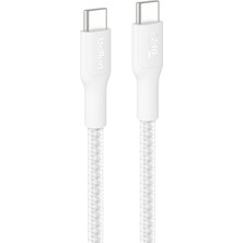 Kahveci Elektronik Store Eco Örgülü Usb-C - Usb-C Kablosu, 3 M, 240 W, Yumuşak, Esnek Hızlı Şarj Kablosu, iPhone 16, Galaxy S25, Pixel 9, Macbook, iPad Pro ve Daha Fazlası Için Tip-C Şarj Kablosu - Beyaz (Usb 2.0)