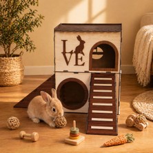 Seventeen Design Kale Şeklinde Ahşap Kedi ve Tavşan Evi, Çok Katlı Evcil Hayvan Yuvası ve Oyun Alanı