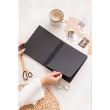 Mythriva Kare Siyah Yapraklı Anı Defteri, 18X21 cm Boyutunda ve Beyaz Kalem ile Set