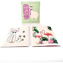 Mythriva Tekrar Kullanılabilir Isveç Bezi, 3'lü Paket Flamingo-Lama-Kedi Desenleri