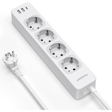 Mythriva USB C ve 2 USB A ile 4 Yollu Çoklu Priz, 2 Metre Uzunlukta