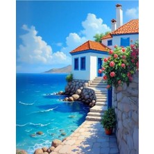 Mythriva Akdeniz Evleri Temalı Boyama Seti, Fırça ve Boya Dahil, 40X50 cm