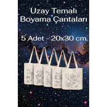 Mythriva Uzay Temalı Boyama Çantası 5'li Set - 20X30 cm Bez Boyama Çantası - Çocuklar Için Boyanabilir Aktivite Çantası - Keçeli Kalem ve Kumaş Boyasına Uygun