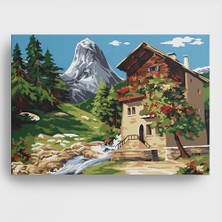 Mythriva Sayılarla Boyama Tuval Hobi Seti Dere ve Ev Temalı Fırça ve Boya Dahil Set (Çıtalı) 40X50 cm Kendin Yap Sayılarla Tuval Boya Kiti (Kasnaklı)