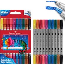 Mythriva Faber-Castell Çift Uçlu Keçeli Kalem, Simli,10'lu,dayanıklı ve Parlak Renkler,su Bazlı Mürekkep