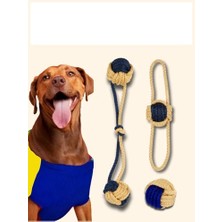 Mythriva Köpek Oyuncağı Fanatik Üçlü Set Diş Ipi Diş Sağlığı Köpek Topu Sarı Lacivert Orta Iri Irk Diş Kaşıma Ipi