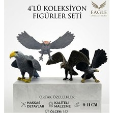 Mythriva Eagle Collectibles 4'lü Vahşi Kuş Figür Seti, Kartal Baykuş Atmaca Şahin, 9-11 Cm, Koleksiyon
