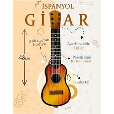 Mythriva 48 cm Oyuncak Ispanyol Gitar - Akort Edilebilir 6 Telli Ispanyol Çocuk Gitarı Askı Aparatı Hediye Kahverengi