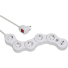 Mythriva Brennenstuhl Vario Power Çoklu Priz, USB Şarj Fonksiyonlu, Hareketli Çoklu Priz, 5 Kat (1,4 M Kablo, Şalterli ve 2 USB Şarj Soketli), Beyaz