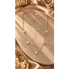 Stainless Steel Yonca Gold Kolye 45 cm – 5’li Sedef Detaylı Zarif Kolye