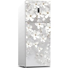 Mythriva Buzdolabı Sticker Kaplama Dolap Kaplama Etiketi 3D Beyaz Yapraklar
