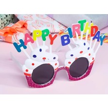 Ceylan Adam Mey Ithalat® Happy Birthday Yazılı Beyaz Fuşya Renk Beyaz Pastalı Parti Gözlüğü 12X7 cm
