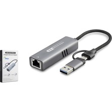 Hadron HDX7850 USB Type C 3.0 Ethernet Adaptör Gigabit 5 Gbps Gri