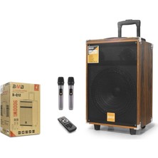 Baab BQ12 Çift Karaoke Mikrofonlu Bluetooth Hoparlör Fm Radyo 40W 12 Inç Kumandalı Ahşap