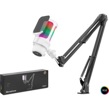 Hadron M835W Gaming Rgb Mikrofon Seti Boom Mikrofon Kolu Type-C 192KHZ 24BIT Beyaz