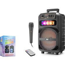Jbr JBR007 Karaoke Mikrofonlu Bluetooth Hoparlör Fm Radyo 10W 8 Inç Rgb Kumandalı Siyah