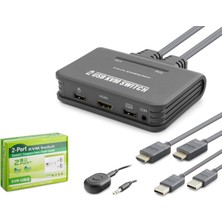 Hadron HDX1361 HDMI Kvm Switch 2 Console USB Dahili Kablolu 2 HDMI Port Siyah