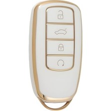 Mythriva Autohan Keys Lüx Chery Tiggo 8 Pro Smart Anahtar Kılıfı, Beyaz-Gold, 3 Buton, Nano , Premium Kalite