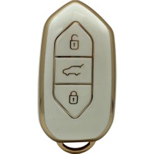 Mythriva Autohan Keys T10X T10F Akıllı Anahtar Kılıfı, 3 Tuşlu, Nano Koruma (Beyaz-Altın)