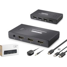 Hadron HDX1373 HDMI Kvm Switch 2 USB Hub 2 Console Harici Butonlu Kvm Kablo Setli 2 HDMI Port Siyah