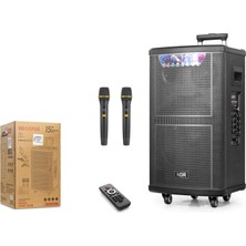 Ndr NDR515 Çift Karaoke Mikrofonlu Bluetooth Hoparlör Fm Radyo 80W 15 Inç Kumandalı Ahşap