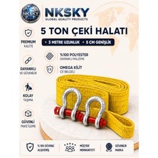 Mythriva 5 Ton Araç Çekme Halatı 3 Metre 5 cm Genişlik Ce Belgeli Omega Kilit Oto Çeki Halatı (Sarı)