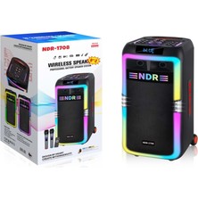 Ndr NDR1708 Çift Karaoke Mikrofonlu Bluetooth Hoparlör Fm Radyo 2x8 Inç Rgb Kumandalı Siyah