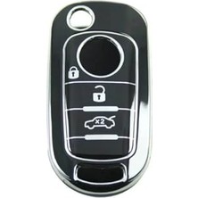 Mythriva Autohan Keys Egea Anahtar Kılıfı, 3 Buton, Siyah-Gümüş, Nano Kaplama