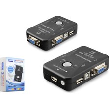 Hadron HDX1360 VGA USB Kvm Switch 2 Bilgisayar 2 Console USB Butonlu Siyah