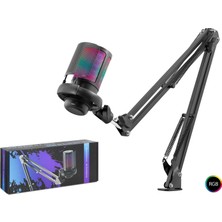 Hadron ME6S35B Gaming Rgb Mikrofon Seti Boom Mikrofon Kolu Type-C 192KHZ 24BIT Siyah