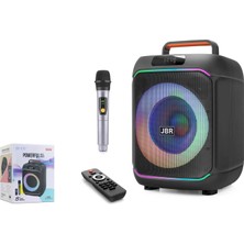 Jbr JBR818 Karaoke Mikrofonlu Bluetooth Hoparlör Fm Radyo 40W 8 Inç Rgb Kumandalı Siyah