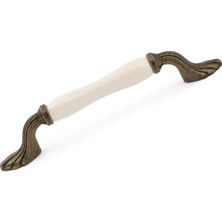 Mythriva Milena Porselen Krem Antik Sarı Kulp 128 mm 12.8 cm Mobilya Çekmece Dolabı Dolap Kapak Kulb Kulpu