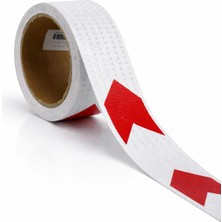 Mythriva Yapışkanlı 7.5 cm (5 Metre) Kırmızı Beyaz Petekli Ok Yönlendirme Reflektörlü Reflektif Şerit Bant