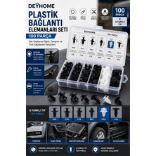 Mythriva Deyhome 100 Parça Oto Plastik Bağlantı Elemanları Seti – 6 Farklı Tip Kaplama Klipsi, Tampon ve Trim Sabitleme Perçin Seti