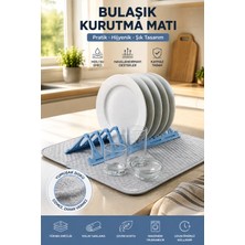 Syn Aksesuar Mikrofiber Bulaşık Kurutma Matı ve Tabak Stantlı – Yüksek Emici Tezgâh Üstü Kurutma Seti