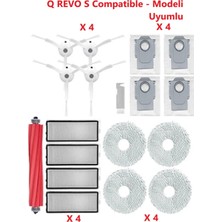 Mythriva Lin Grup Roborock Q Revo S Uyumlu Yedek Parça Seti, 4 Fırça + 4 Torba + 4 Filtre